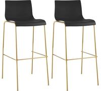 CLP Set 2 sgabelli bar impilabili Hover con poggiapiedi, seduta in plastica, struttura in metallo effetto oro, portata fino a 150 kg | Colore nero