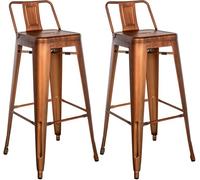 CLP Set 2 Sgabelli Bar in Metallo Mason I Coppia Sgabelli Alti Bancone I Sgabelli Pub Cucina Industrial con Schienale Alt 77CM, Colore:Rame