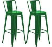 CLP Set 2 Sgabelli Bar In Metallo Mason I Coppia Sgabelli Alti Bancone I Sgabelli Pub Cucina Industrial Con Schienale Alt 77CM, Colore:verde