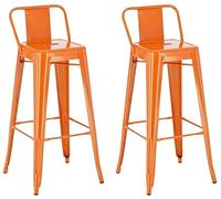 CLP Set 2 Sgabelli Bar in Metallo Mason I Coppia Sgabelli Alti Bancone I Sgabelli Pub Cucina Industrial con Schienale Alt 77CM, Colore:Arancione