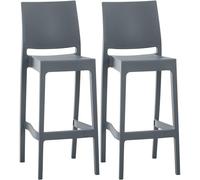 CLP Set 2 Sgabelli Bar Maya Impilabili In Polipropilene I Coppia Sedie Sgabello Alte Outdoor Con Schienale Alt 75CM, Colore:grigio scuro