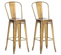 CLP Set 2 Sgabelli Con Schienale Aiden In Metallo I Coppia Sedie Sgabelli Cucina Industriali Con Poggiapiedi Alt 77CM, Colore:oro