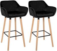 CLP Set 2 Sgabelli da Bar Imbottiti con Schienale Grant, Sgabelli da Bar con Rivestimento in Velluto, Struttura in Legno Fino a 150 kg, Colore:Nero