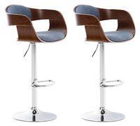 CLP Set 2 Sgabelli Rétro Kingston Con Braccioli I Sgabelli Bar Girevoli 360° In Stoffa E Legno I Sgabelli Alti Regolabili 63-77 CM, Colore:noce/blu