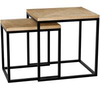 CLP Set 2 tavolini Talero in Legno, tavolini impilabili salvaspazio, tavolini da Salotto Moderni con Struttura in Metallo, Legno Mindi, Colore:Natura