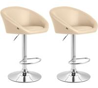 CLP Set 2X Sgabelli Imbottiti Lounge Miami in Similpelle - Coppia Sgabelli Bar Cucina Poltroncine con Schienale e Poggiapiedi, Colore:Panna