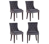 CLP Set 4 Poltrone Pranzo Aberdeen Stile Chesterfield In Velluto E Legno Caucciù, Colore:grigio scuro, Colore del telaio:antico