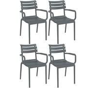 CLP Set 4 Sedie da Giardino Paris con Braccioli, in Plastica Resistente alle Intemperie, Impilabili, Anti UV, Portata 160 kg, Colore:Grigio Scuro