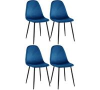 CLP Set 4 Sedie Da Pranzo Napier Decorative I Tessuto I Velluto I Similpelle, Colore:blu, Materiale:Velluto