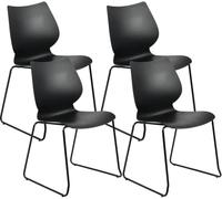 CLP Set 4 sedie impilabili con schienale Houma, sedie da pranzo, seduta in plastica e robusta struttura in metallo, portata fino a 135 kg | Colore nero