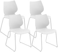 CLP Set 4 sedie impilabili con schienale Houma, sedie da pranzo, seduta in plastica e robusta struttura in metallo, portata fino a 135 kg, Colore: bianco