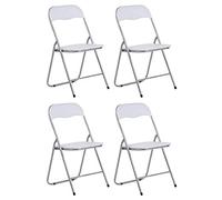 CLP Set 4 Sedie Pieghevoli Felix in PVC I Salvaspazio, Colore:Bianco/Argento