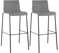 CLP Set da 2 Sgabelli da Bar Hover, Ergonomici con Schienale e Poggiapiedi, Seduta in Plastica, Struttura Robusta in Metallo, Impilabili Colore:grigio;Colore del telaio:nero