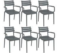 CLP Set da 6 sedie da Giardino Paris con braccioli, sedie in plastica Resistenti alle intemperie impilabili, UV, Portata 160 kg, Colore:Grigio Scuro