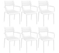 CLP Set da 6 sedie da Giardino Paris con braccioli, sedie in plastica Resistenti alle intemperie impilabili, UV, Portata 160 kg, Colore:Bianco