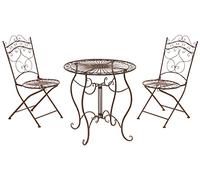 CLP Set da Giardino Indra Tavolo + 2 Sedie - Set Esterno Tavolo e Sedie Pieghevoli in Ferro Stile Vintage - Set Balcone Stile Shabby Tavolo Outdoor Rotondo Marrone Antico
