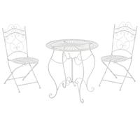 CLP Set da Giardino Indra Tavolo + 2 Sedie - Set Esterno Tavolo e Sedie Pieghevoli in Ferro Stile Vintage - Set Balcone Stile Shabby Tavolo Outdoor Rotondo Bianco