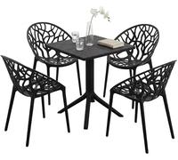 CLP Set da Giardino Neriva Resistente alle intemperie con 4 sedie e Tavolo Quadrato, Salotto 5 Pezzi per Giardino, terrazzo e Balcone, Colore:Nero
