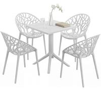 CLP Set da Giardino Neriva Resistente alle intemperie con 4 sedie e Tavolo Quadrato, Salotto 5 Pezzi per Giardino, terrazzo e Balcone | Colore Bianco