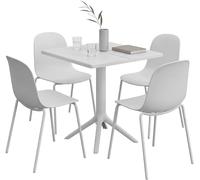 CLP Set da Giardino Nerra Resistente alle intemperie, 4 sedie impilabili e Tavolo Quadrato, ergonomico, Salotto 5 Pezzi impilabile, Colore:Bianco