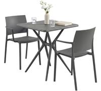 CLP Set da Giardino Pula Resistente alle intemperie, 2 sedie impilabili e Tavolo bistrot Quadrato, Salotto in plastica per Balcone, terrazza | Colore Grigio Scuro