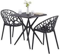 CLP Set da Giardino Resistente alle intemperie con Tavolo e 2 sedie impilabili Lumera, in plastica, Portata Fino a 150 kg Colore Nero