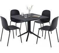 CLP Set da giardino resistente alle intemperie Zeron con 4 sedie impilabili e tavolo da pranzo quadrato, per balcone, terrazza e giardino, 5 pezzi Colore:nero