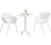 CLP Set da Giardino Siora Resistente alle Intemperie, 2 Sedie Bistrot e Tavolo Rotondo Ø 60 cm, per Balcone, Terrazzo, Giardino, Colore:Bianco