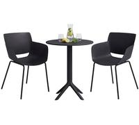 CLP Set da Giardino Siora Resistente alle Intemperie, 2 Sedie Bistrot e Tavolo Rotondo Ø 60 cm, per Balcone, Terrazzo, Giardino, Colore:Nero