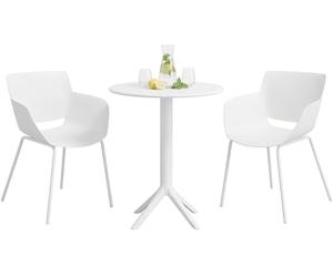 CLP Set da Giardino Siora Resistente alle Intemperie, 2 Sedie Bistrot e Tavolo Rotondo Ø 60 cm, per Balcone, Terrazzo, Giardino, Colore:Bianco