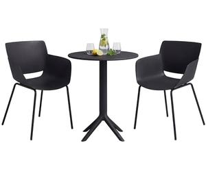 CLP Set da Giardino Siora Resistente alle Intemperie, 2 Sedie Bistrot e Tavolo Rotondo Ø 60 cm, per Balcone, Terrazzo, Giardino, Colore:Nero