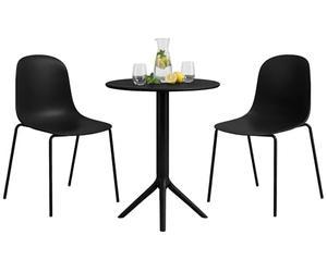 CLP Set da Giardino Torin con 2 sedie e Tavolo, per Interno ed Esterno, plastica Resistente alle intemperie, impilabile, Balcone, terrazza, Colore:Nero