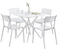 CLP Set da Giardino Vela, 4 Sedie Impilabili e Tavolo Quadrato 72x72cm, Resistente alle Intemperie per Balcone, Terrazzo, Giardino, Colore:Bianco
