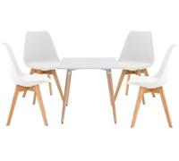 CLP Set da pranzo Lente per la cucina | set di tavoli e sedie dal design scandinavo | set da 5 pezzi, sedie impilabili, salvaspazio, moderno, Colore:natura/bianco