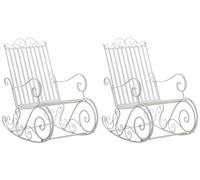 CLP Set Di 2 Sedie a Dondolo in Ferro Smilla in Stile Country I Sedie a Dondolo con Schienale Alto e Braccioli, Colore:bianco