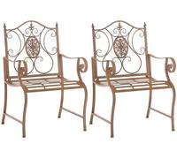 CLP Set di 2 sedie da giardino in ferro Punjab con braccioli I Sedie da Patio con Ornamenti Nobili, Colore:antico marrone