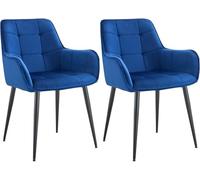 CLP Set di 2 sedie da pranzo Ferndale con rivestimento in velluto I Poltrona trapuntata con robuste gambe in metallo per il soggiorno, Colore:blu scuro