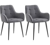 CLP Set di 2 sedie da pranzo Ferndale con rivestimento in velluto I Poltrona trapuntata con robuste gambe in metallo per il soggiorno, Colore:grigio scuro