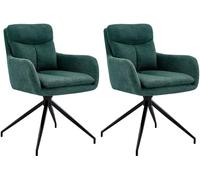 CLP Set di 2 sedie da Pranzo girevoli Somers in Tessuto, Poltrona Girevole a 180° con braccioli e Schienale, sedie da Cucina Imbottite, Colore:Verde