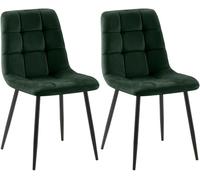 CLP Set 2 sedie da pranzo moderne Tilde in tessuto o velluto I Schienale comfort trapuntato con fodera imbottita I Telaio resistente in metallo, Colore:verde, Materiale:Velluto