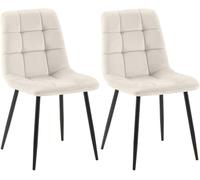 CLP Set di 2 sedie da pranzo Tilde I Sedie da cucina imbottite con rivestimento trapuntato I Sedie imbottite con struttura in metallo, Colore:bianco crema, Materiale:Velluto