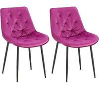 CLP Set di 2 sedie da sala da pranzo Wallace Rivestimento in velluto I Sedia da cucina trapuntata con struttura in metallo e protezioni per il pavimento, Colore:viola