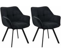 CLP Set di 2 sedie per sala da pranzo Jordi Cord I Sedia imbottita girevole I Poltrona con struttura in metallo a 4 gambe, Colore:nero