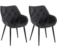 CLP Set di 2 sedie Tanna in velluto I Sedia da pranzo con braccioli I Sedia imbottita trapuntata, Colore:nero
