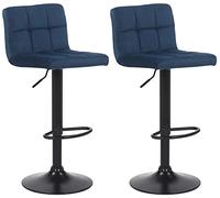 CLP Set di 2 Sgabelli Bar Feni in Velluto I con Schienale E Poggiapiedi, Colore:Blu