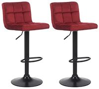CLP Set di 2 Sgabelli Bar Feni In Velluto I Con Schienale E Poggiapiedi, Colore:rosso