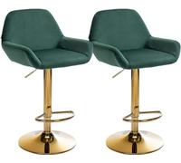 CLP Set di 2 Sgabelli da Bar Braga con Rivestimento in Velluto E Struttura in Oro I Regolabile in Altezza E Girevole A 360, Colore:Verde Scuro