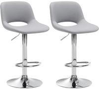 CLP Set di 2 sgabelli da bar Camden I rivestiti in similpelle, Colore:grigio, Materiale base:Metallo effetto cromato