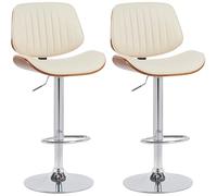 CLP Set di 2 sgabelli da Bar Clawson Rivestito in Ecopelle I Sgabello da Bar con Struttura in Legno curvato, Regolabile in Altezza e Girevole I Colore:Noce/Crema, Colore del Telaio:Cromo