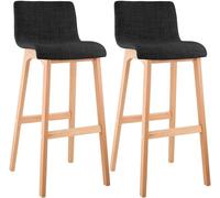 CLP Set di 2 sgabelli da Bar con Schienale Hover, sedie Imbottite con Seduta in Tessuto, sgabelli da bancone con Base Robusta in Legno di faggio, Colore:Grigio Scuro